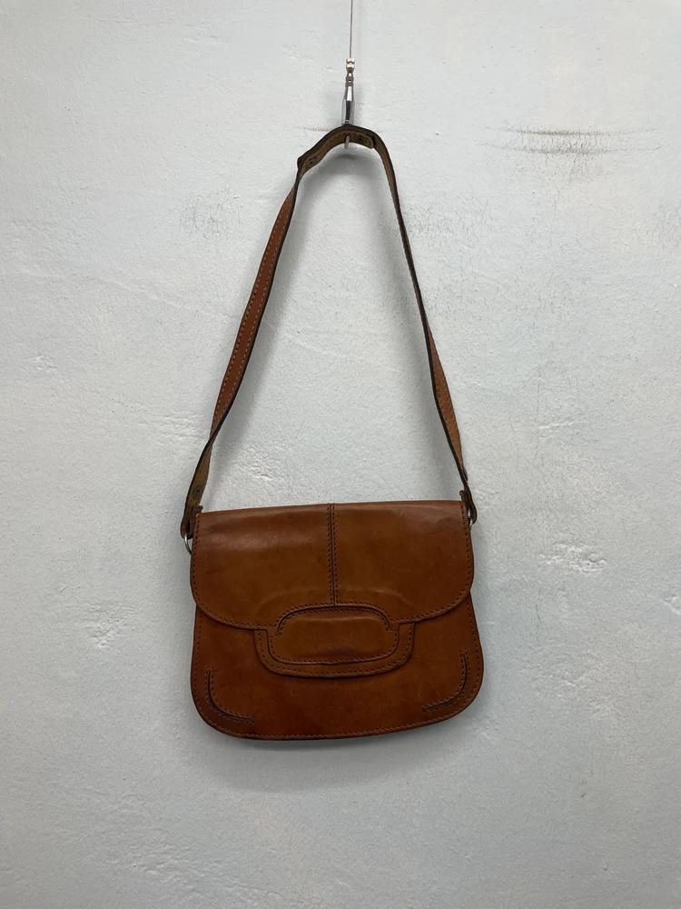 Camel brown leather flap shoulder bag# 3