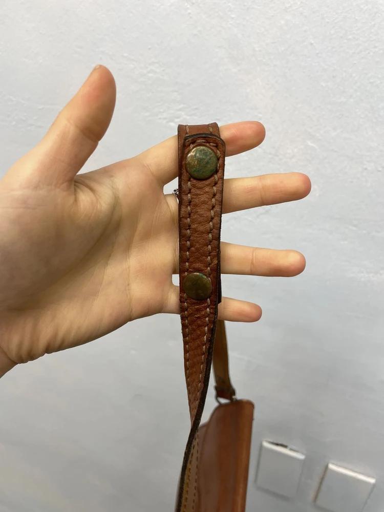 Camel brown leather flap shoulder bag# 9