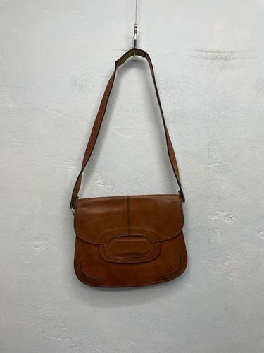 Camel brown leather flap shoulder bag# 11