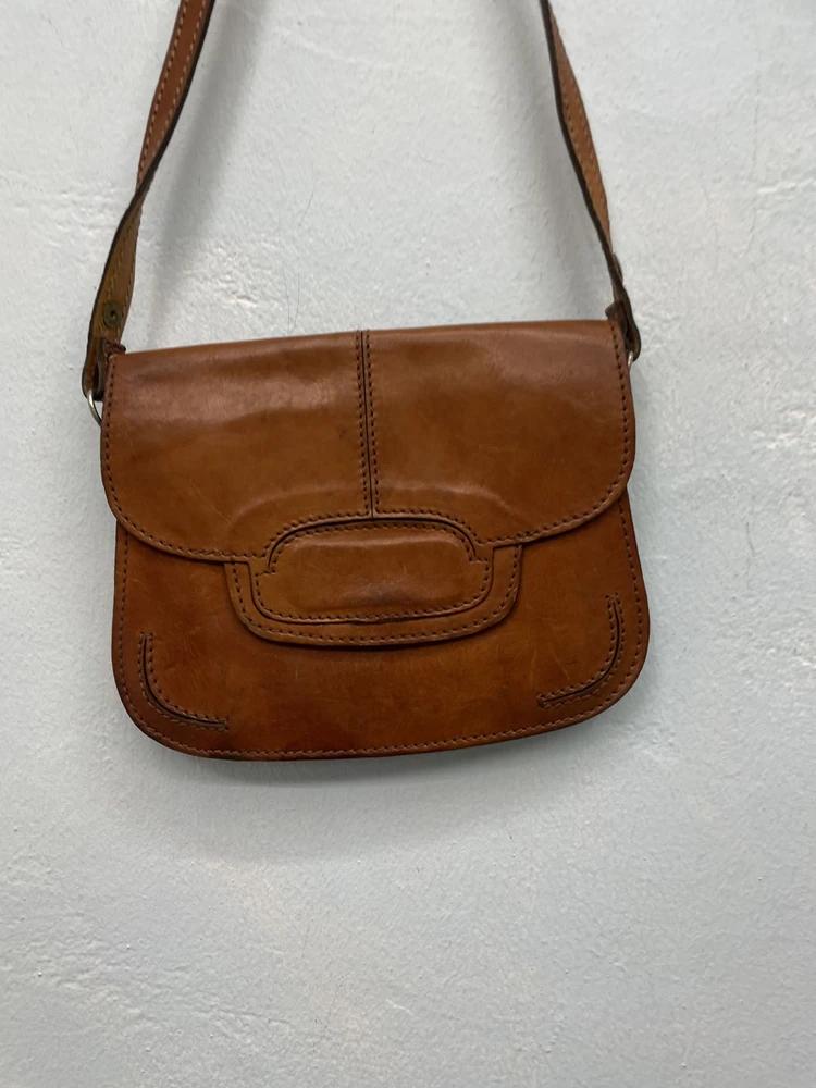 Camel brown leather flap shoulder bag# 6