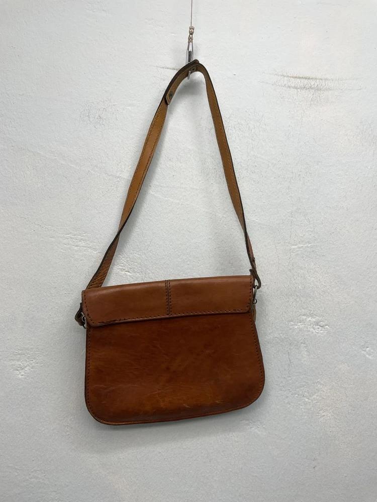 Camel brown leather flap shoulder bag# 10