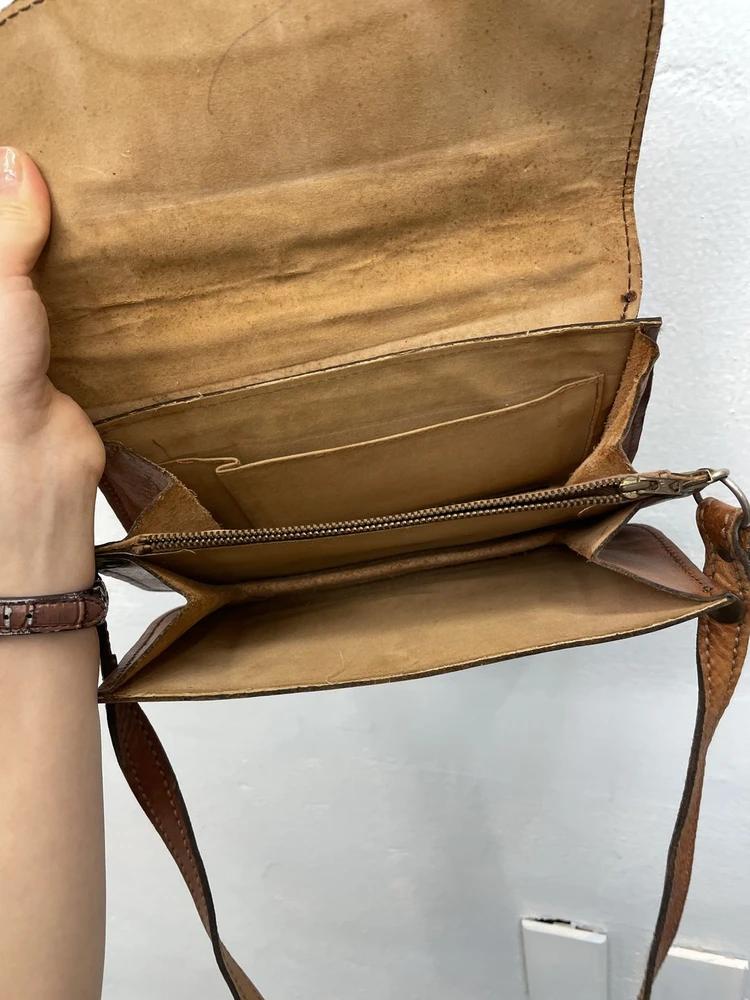 Camel brown leather flap shoulder bag# 8