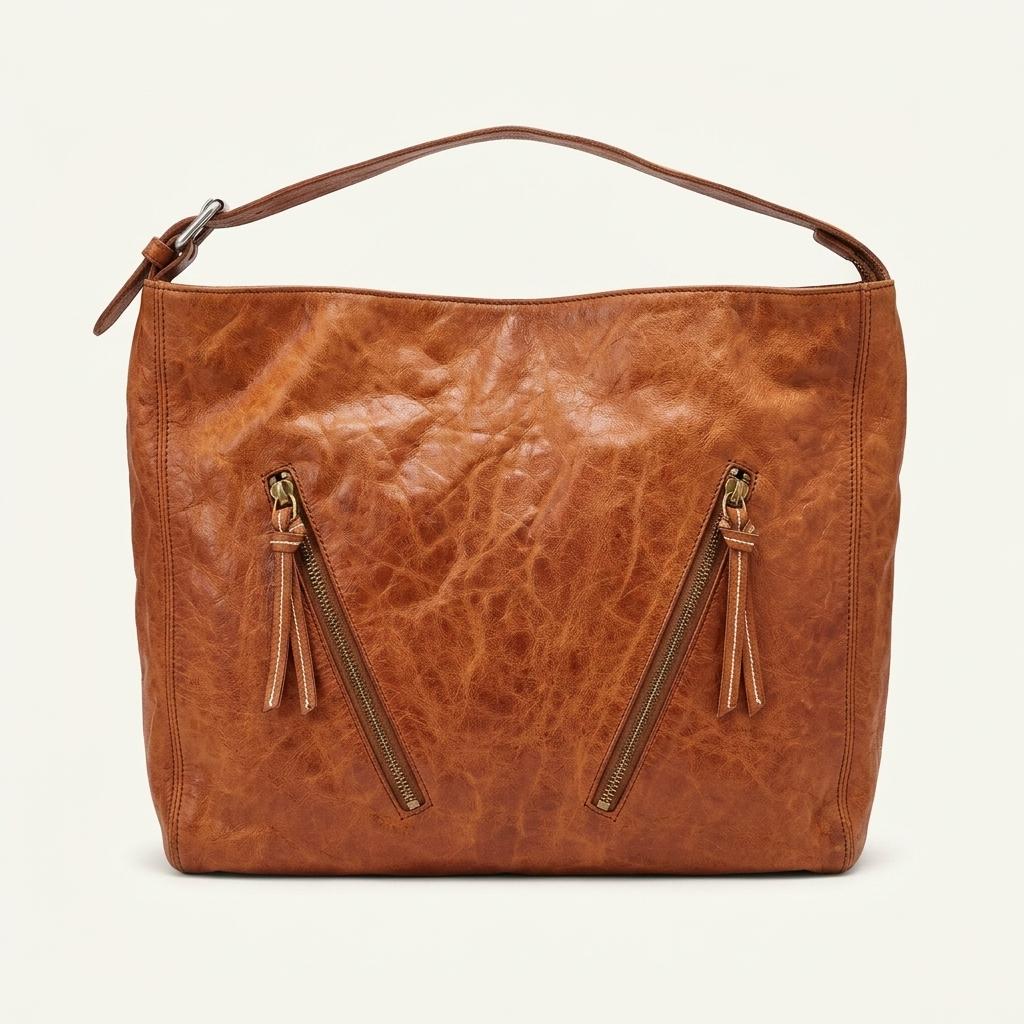 Brown zipper detail shoulder bag 1