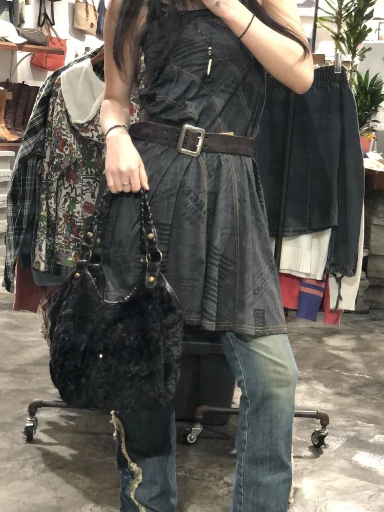 Black fur hobo shoulder bag_to 4