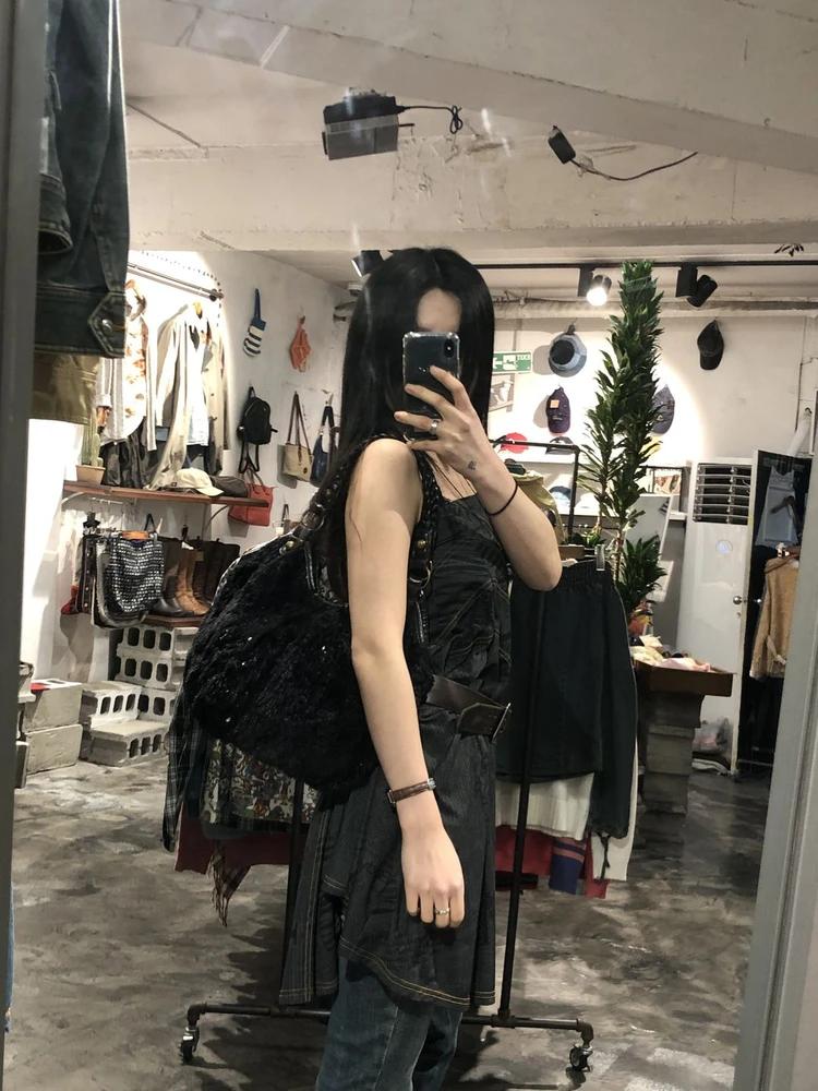 Black fur hobo shoulder bag_to 3
