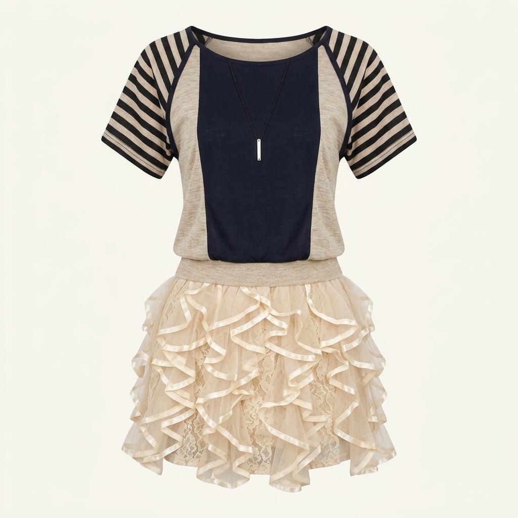Emilio beige raglan sleeve navy panel t-shirt*