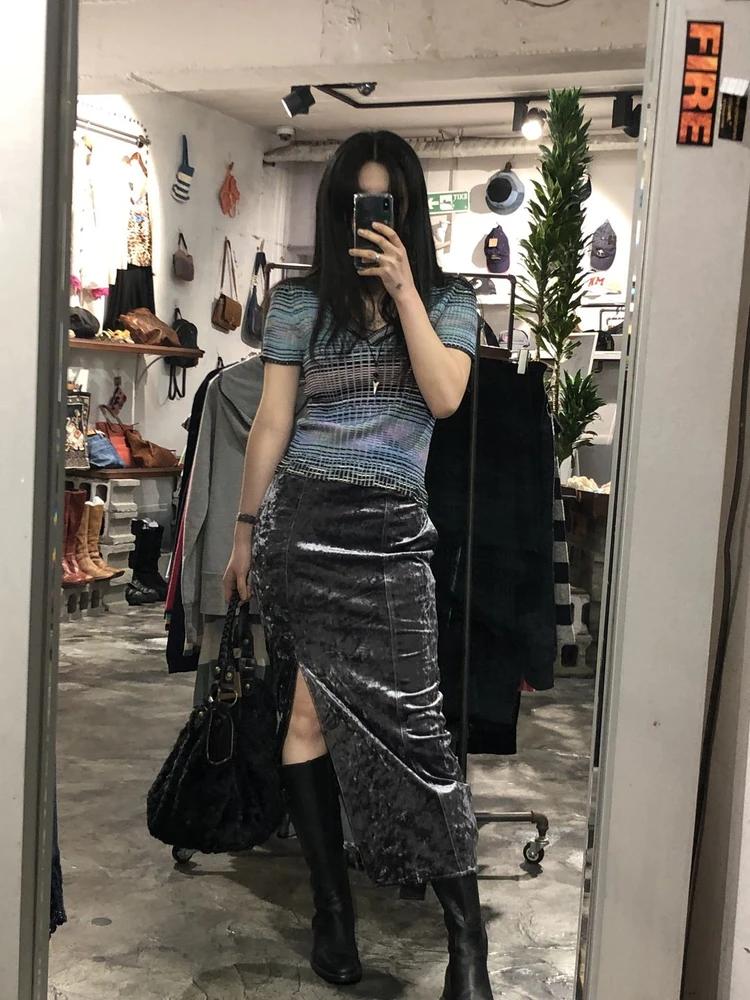Purple gray long skirt +to 5