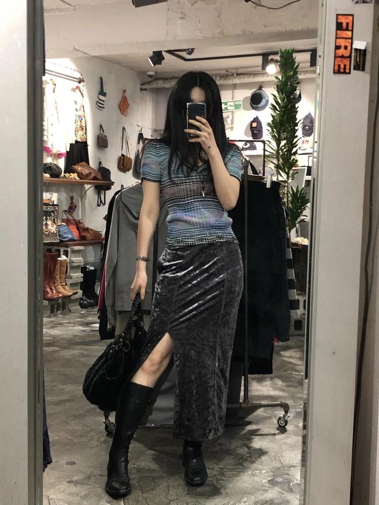 Purple gray long skirt +to 3