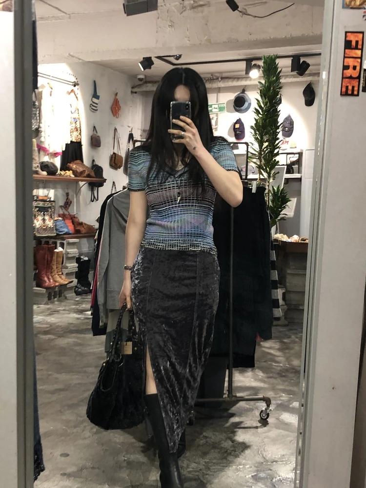 Purple gray long skirt +to 4