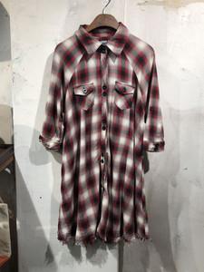 Red&black cut-off hem check shirt dress +to 2