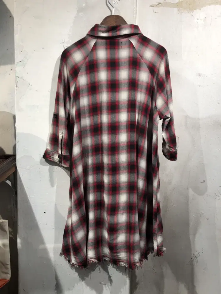 Red&black cut-off hem check shirt dress +to 7