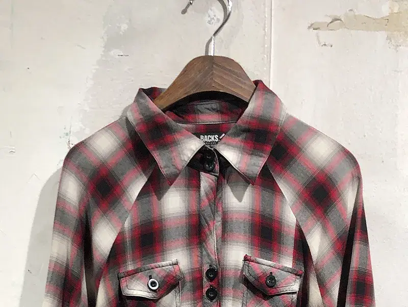 Red&black cut-off hem check shirt dress +to 4