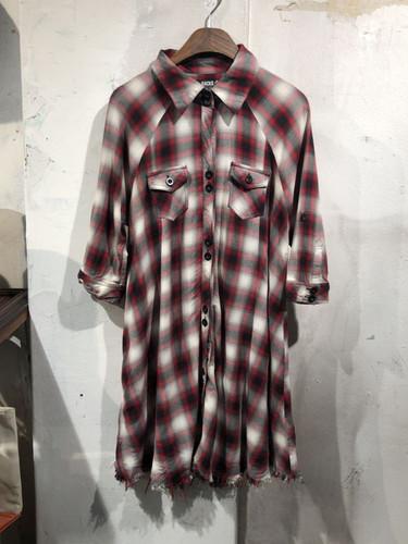 Red&black cut-off hem check shirt dress +to 10