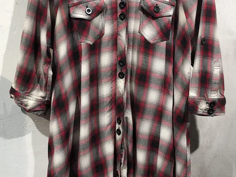 Red&black cut-off hem check shirt dress +to 5