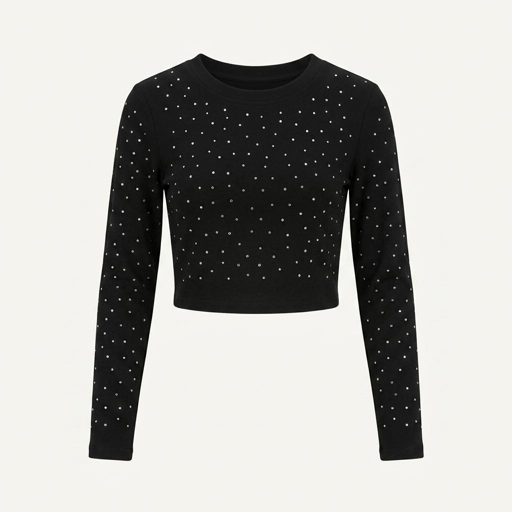 Black crystal cropped t-shirt +to 1