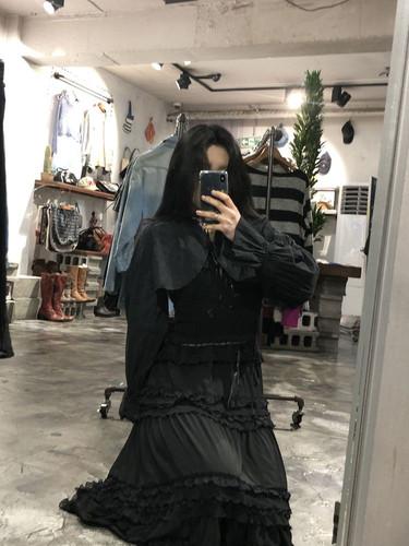 Black frilled bolero blouse +to 11