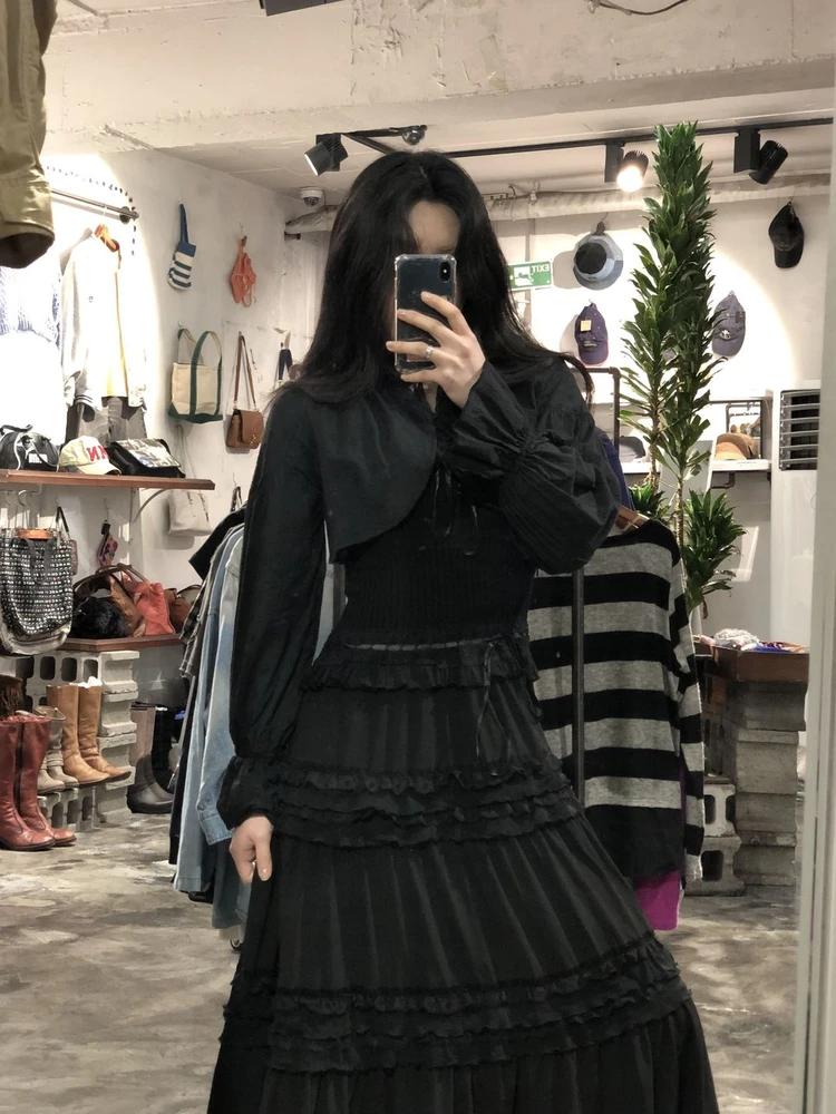 Black frilled bolero blouse +to 4