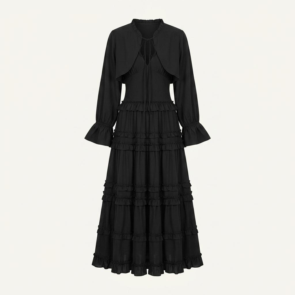 Black frilled bolero blouse +to 1