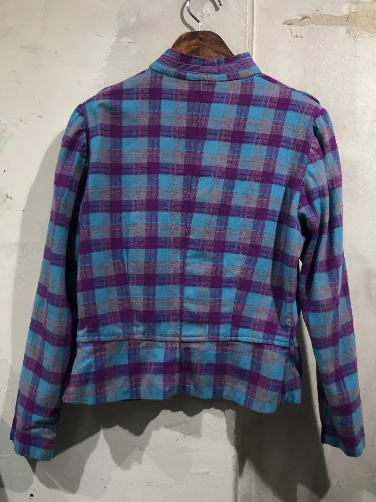 Blue check frilled blouse+to 8