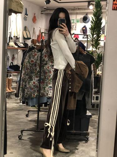 Brown velour track pants +to 11