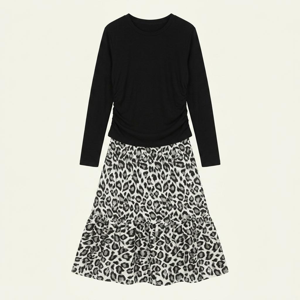 Black side shirring point long sleeve t-shirt +to 1