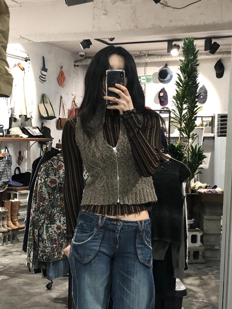 Brown sweater zip up vest +to 3