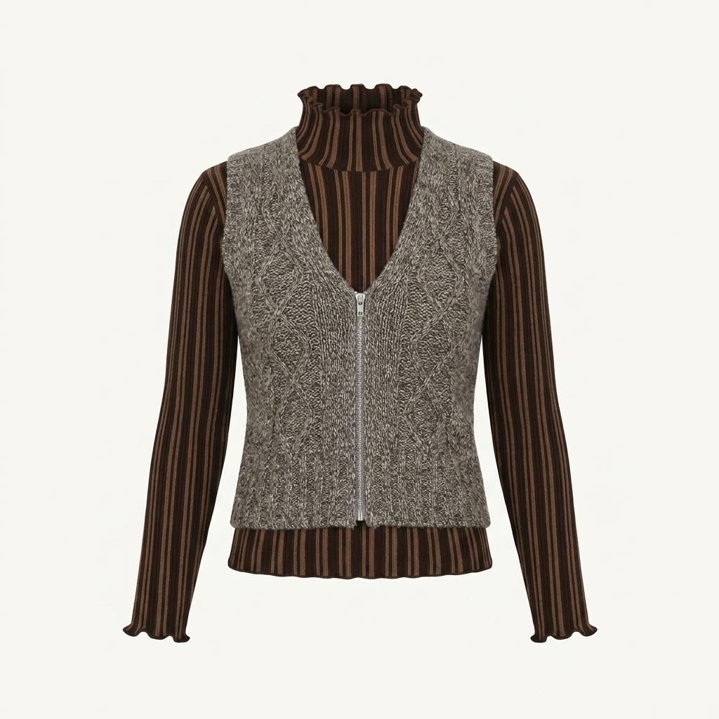 Brown sweater zip up vest +to 1
