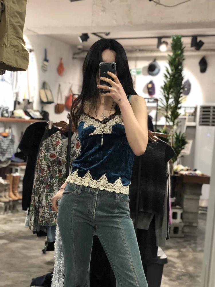 Turquoise lace velour sleeveless +to 5