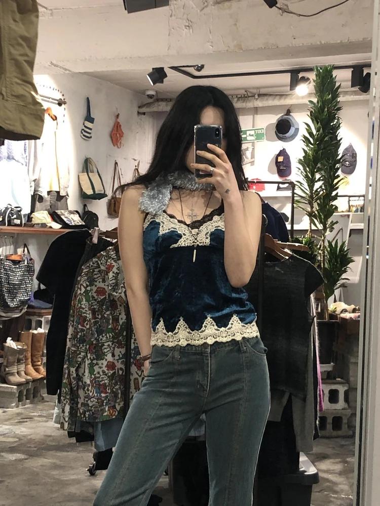 Turquoise lace velour sleeveless +to 4