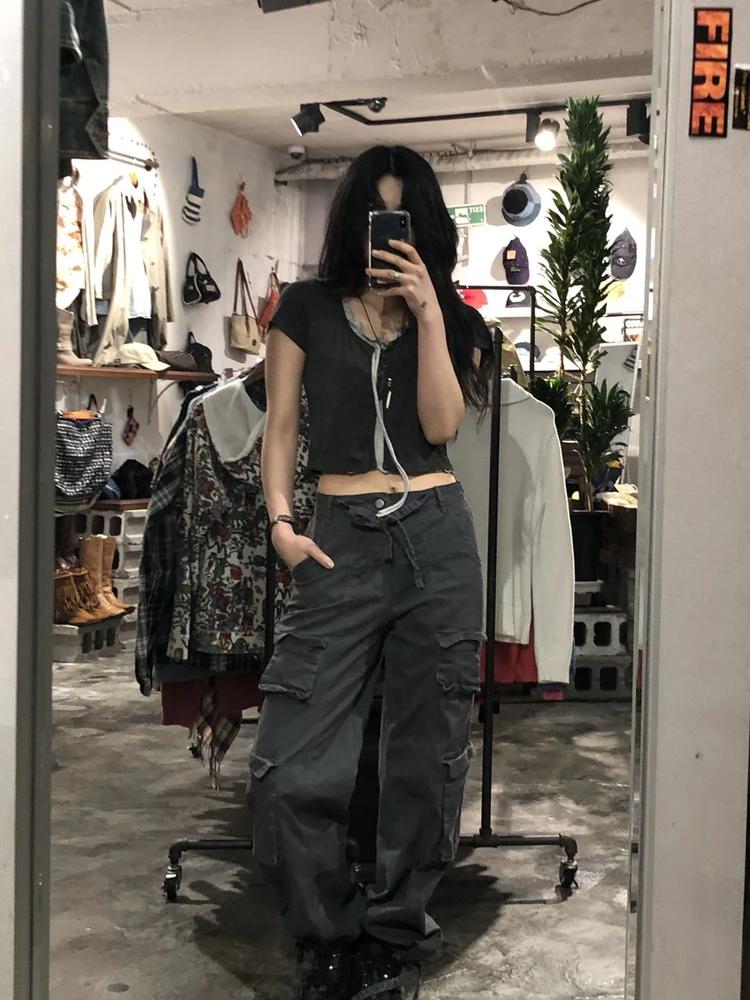 Grl dark gray layered short sleeve t-shirt +to 5