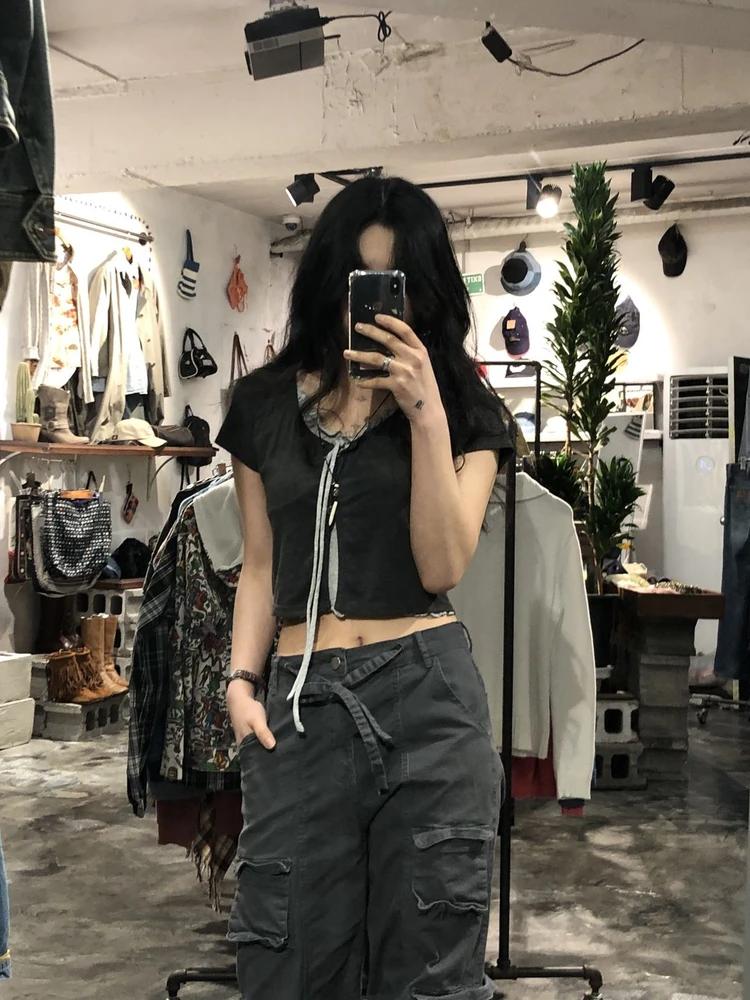Grl dark gray layered short sleeve t-shirt +to 4