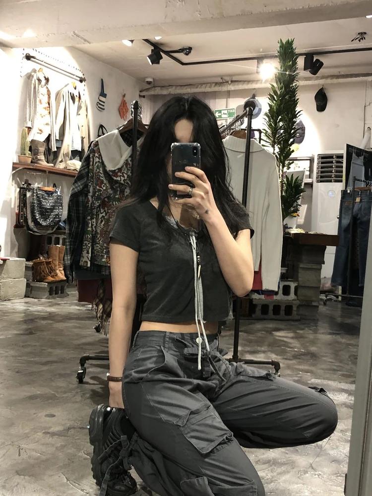 Grl dark gray layered short sleeve t-shirt +to 3