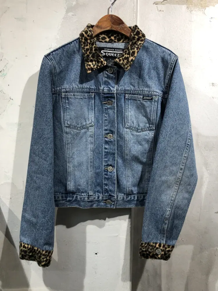 Squeeze leopard collar denim jacket +to 6