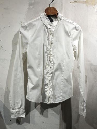 Ruffle-trim button up white blouse +to 9