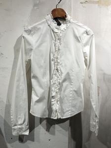 Ruffle-trim button up white blouse +to 2