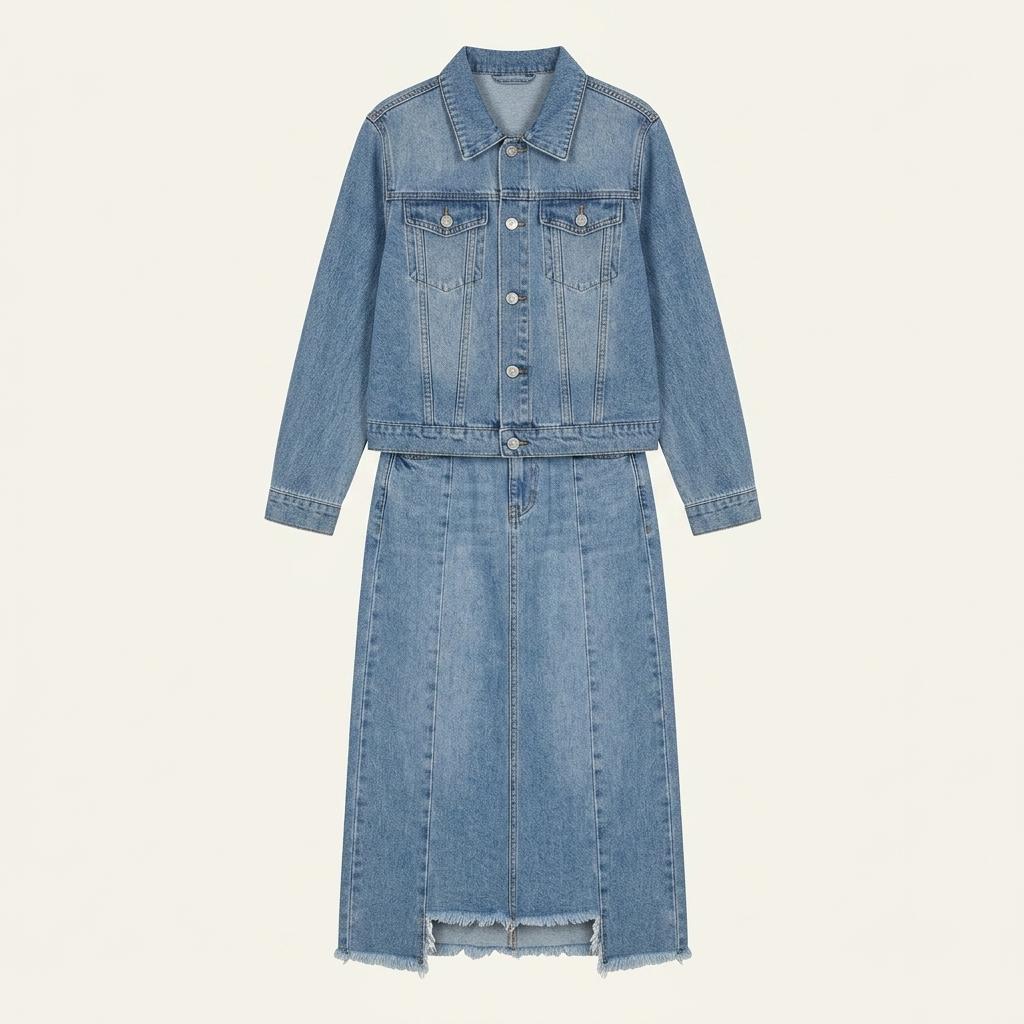 Denim slit long skirt +to 1