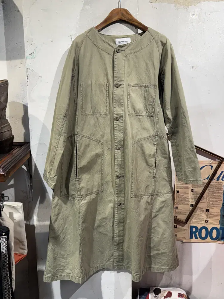 Beams Boy khaki long jacket 4