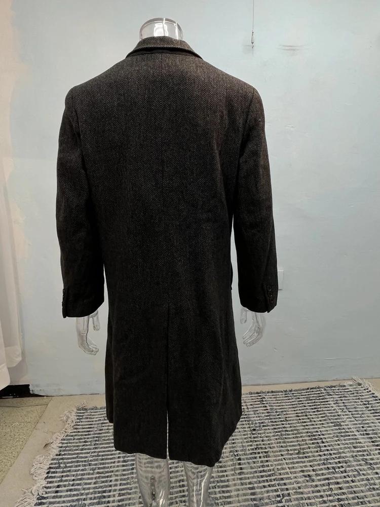 Isseymiyake black herringbone wool coat 7