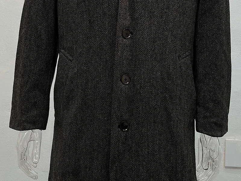 Isseymiyake black herringbone wool coat 5