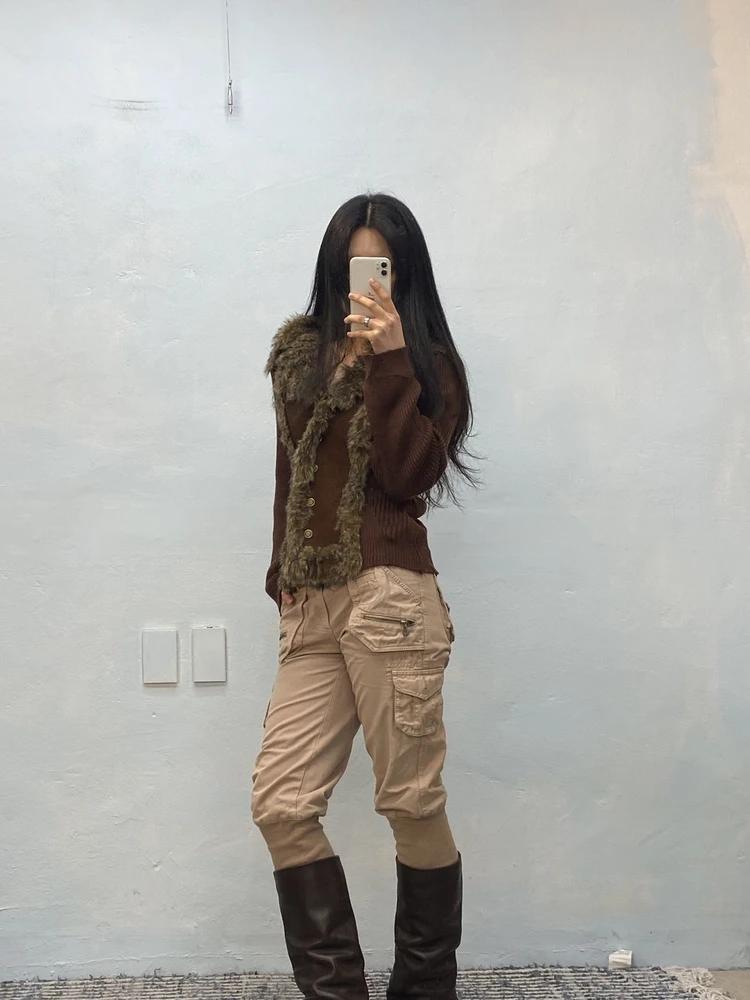 Burberry Blue Label beige ribbed hem cargo pants_f 3