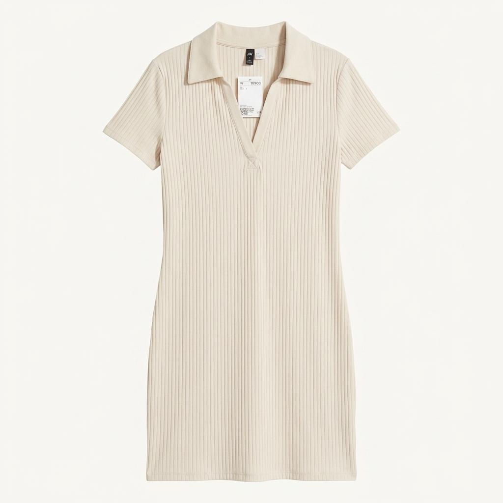 H&M 골지 칼라 미니 원피스 베이지 1