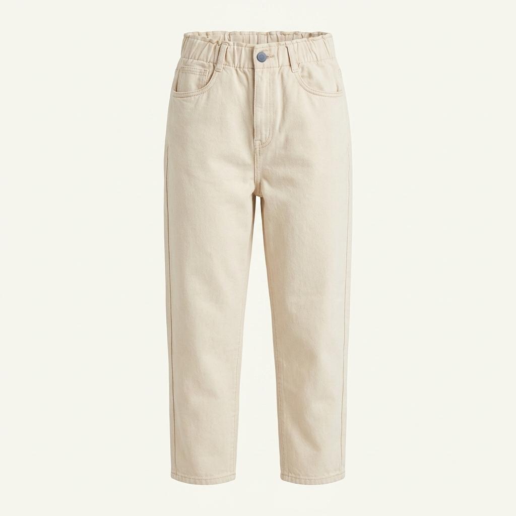 H&M 허리 밴딩 코튼 데님 팬츠 베이지 1