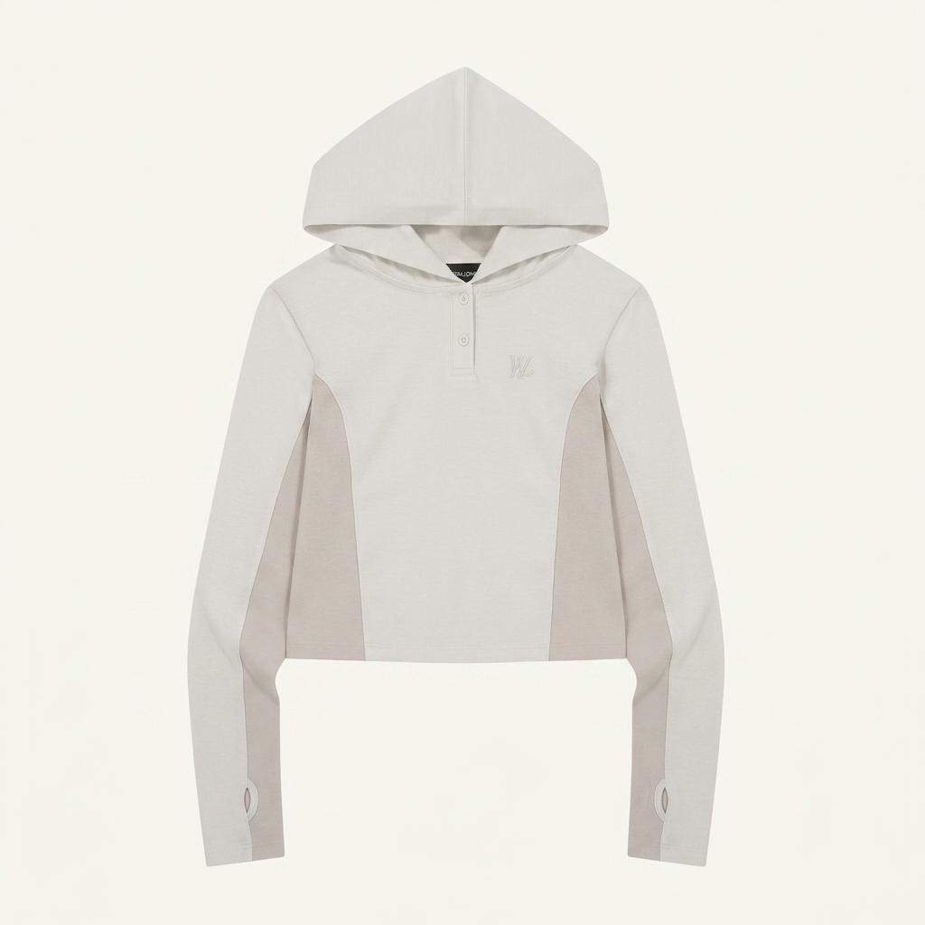 우알롱 컬러 포인트 워머 후드 티셔츠 LIGHT BEIGE 1
