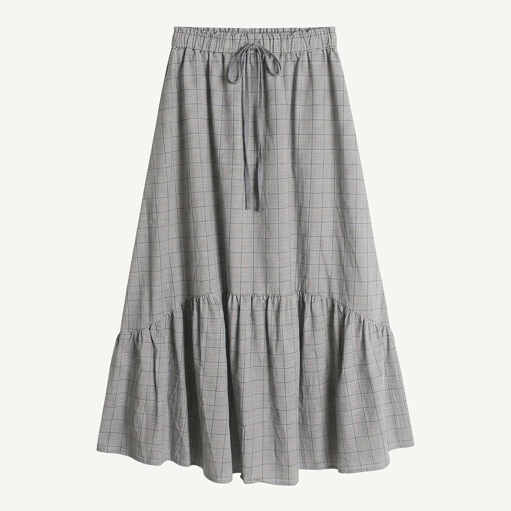 Check Pattern Cotton Long Skirt [25~29] 1