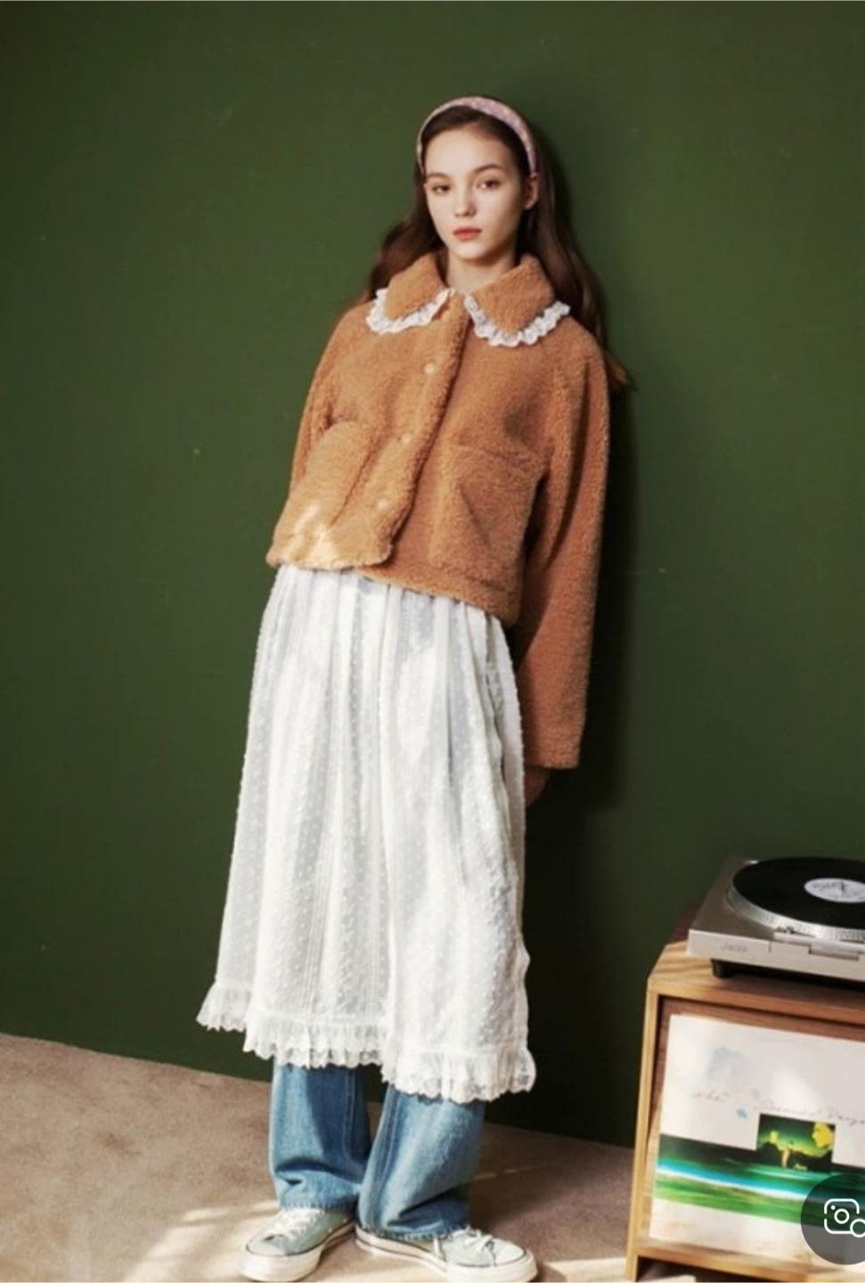 마가린핑거스 레이스 테디 뽀글이 퍼 자켓 (블랙핑크 지수, 오마이걸 아린 3