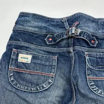일본빈티지 Y2K 로우라이즈 유니크 5부 롤업 워싱 중청 데님 청바지 8