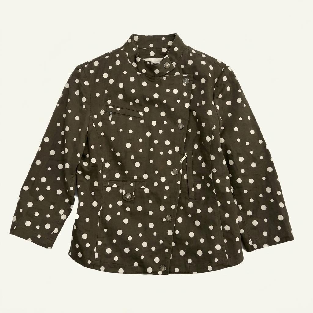일본빈티지 HANAE MORI 도트 브라운 7부 면 봄 라떼갸루 자켓 1