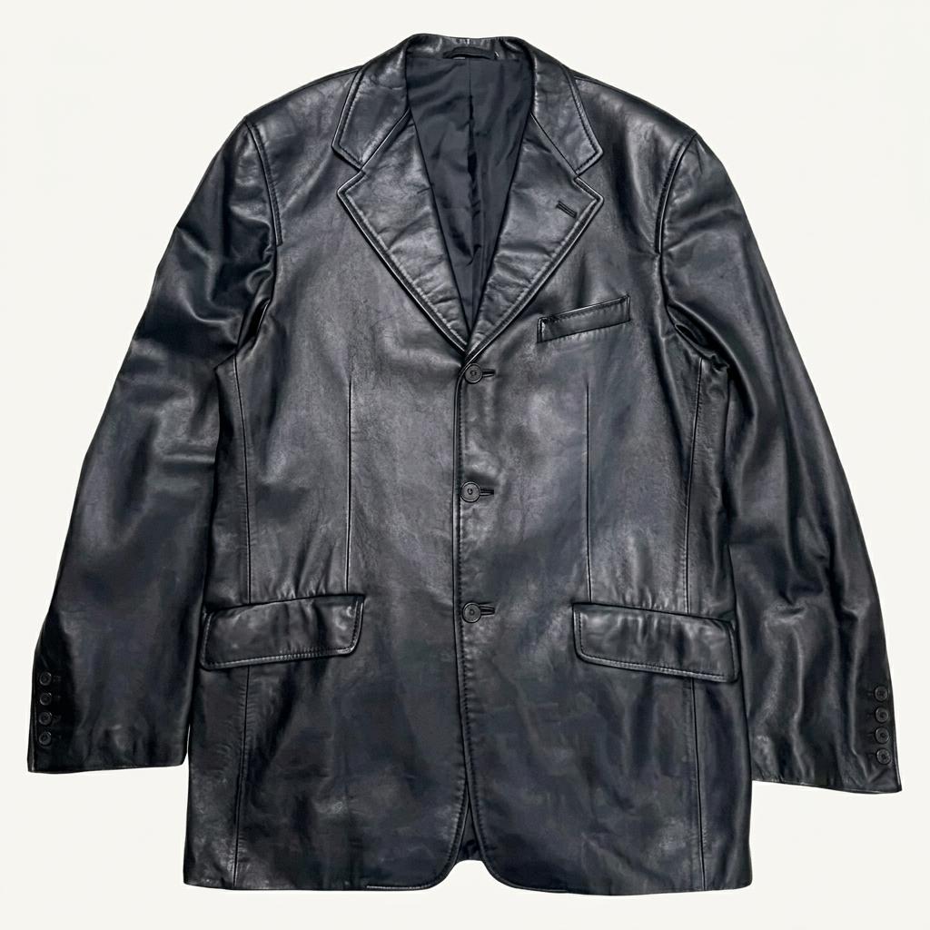 japanese vintage 가죽 블레이저 자켓 블랙 2XL 1