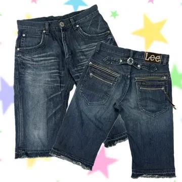 Lee 진청 Y2K 워싱 레트로 5부 빈티지청 데님 남성 반바지 2