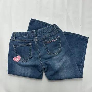 일본 디즈니 정품 미니마우스 Y2K 워싱 7부 갸루 러블리 데님 청바지 6
